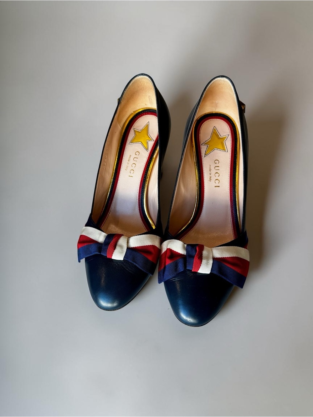 Gucci Oxford Blue Leather Web Bow Aline pump - Picture 7 of 8